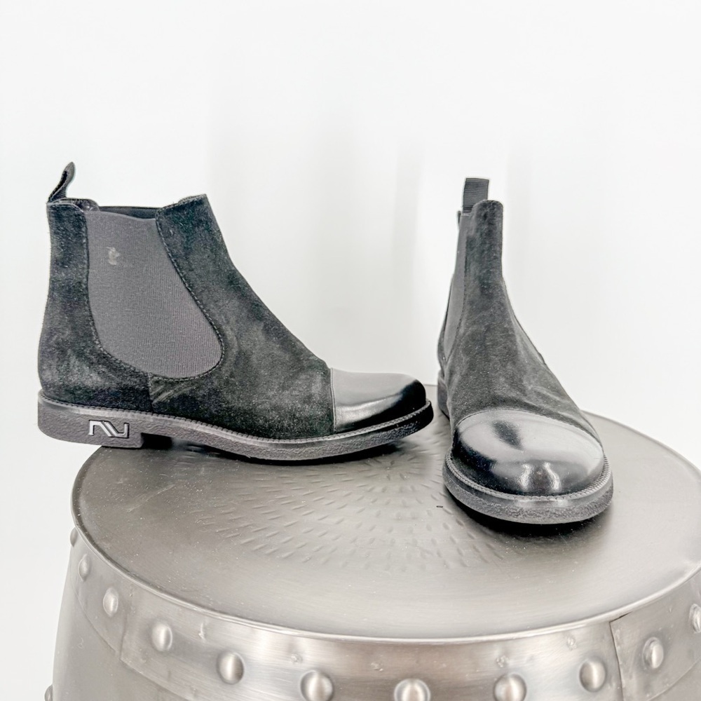 Black Ankle Boots with Elastic Side Panels and Pull Tabs